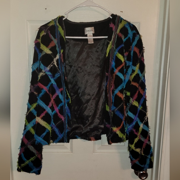 Chico's Jackets & Blazers - Chico's Multicolor Open Front Lattice Blazer Jacket Size 2